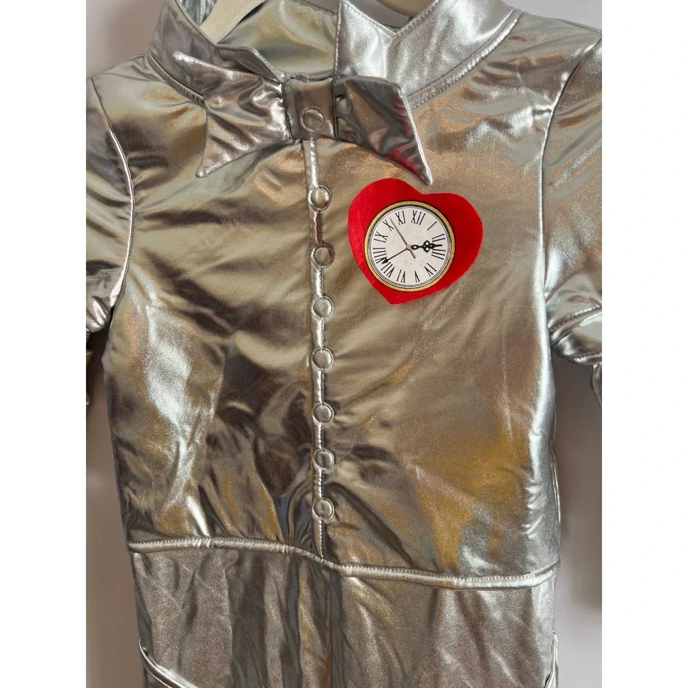 Wizard of Oz Tin Man Kids Costume Metallic Silver Jumpsuit Halloween Medium 8-10